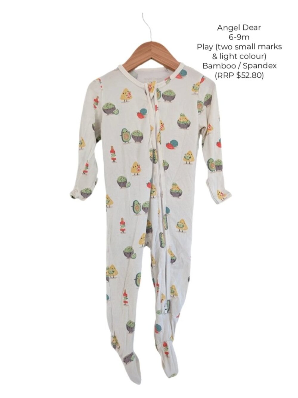 Angel Dear Bamboo Guacamole & Chips Avocado Footed Sleeper 6-9m